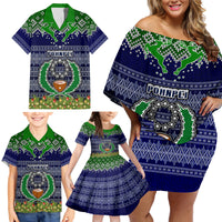 Personalised Pohnpei State Christmas Family Matching Off Shoulder Short Dress and Hawaiian Shirt Coat of Arms Beautiful Merry Xmas Snowflake LT03 - Polynesian Pride