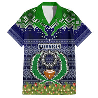 Personalised Pohnpei State Christmas Family Matching Short Sleeve Bodycon Dress and Hawaiian Shirt Coat of Arms Beautiful Merry Xmas Snowflake LT03 Dad's Shirt - Short Sleeve Blue - Polynesian Pride