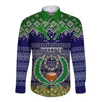 personalised-pohnpei-state-christmas-long-sleeve-button-shirt-coat-of-arms-beautiful-merry-xmas-snowflake