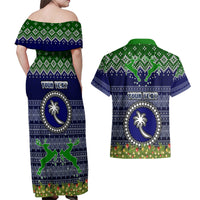 Personalised Chuuk State Christmas Couples Matching Off Shoulder Maxi Dress and Hawaiian Shirt Coat of Arms Beautiful Merry Xmas Snowflake LT03 - Polynesian Pride