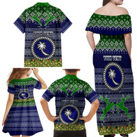 Personalised Chuuk State Christmas Family Matching Off Shoulder Maxi Dress and Hawaiian Shirt Coat of Arms Beautiful Merry Xmas Snowflake LT03 - Polynesian Pride