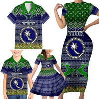 Personalised Chuuk State Christmas Family Matching Short Sleeve Bodycon Dress and Hawaiian Shirt Coat of Arms Beautiful Merry Xmas Snowflake LT03 - Polynesian Pride