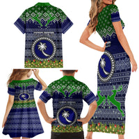 Personalised Chuuk State Christmas Family Matching Short Sleeve Bodycon Dress and Hawaiian Shirt Coat of Arms Beautiful Merry Xmas Snowflake LT03 - Polynesian Pride