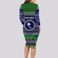 personalised-chuuk-state-christmas-long-sleeve-bodycon-dress-coat-of-arms-beautiful-merry-xmas-snowflake