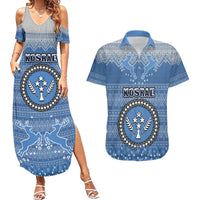 Kosrae Christmas Couples Matching Summer Maxi Dress and Hawaiian Shirt Coat of Arms Beautiful Merry Xmas Snowflake LT03 Blue - Polynesian Pride