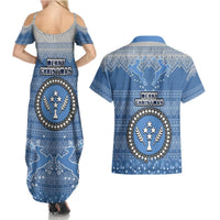 Kosrae Christmas Couples Matching Summer Maxi Dress and Hawaiian Shirt Coat of Arms Beautiful Merry Xmas Snowflake LT03 - Polynesian Pride