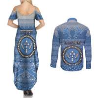 Personalised Kosrae Christmas Couples Matching Summer Maxi Dress and Long Sleeve Button Shirts Coat of Arms Beautiful Merry Xmas Snowflake LT03 - Polynesian Pride