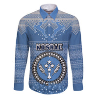 Personalised Kosrae Christmas Family Matching Short Sleeve Bodycon Dress and Hawaiian Shirt Coat of Arms Beautiful Merry Xmas Snowflake LT03 Dad's Shirt - Long Sleeve Blue - Polynesian Pride
