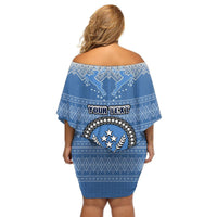 Personalised Kosrae Christmas Off Shoulder Short Dress Coat of Arms Beautiful Merry Xmas Snowflake LT03 - Polynesian Pride