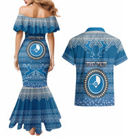 Personalised Yap Christmas Couples Matching Mermaid Dress and Hawaiian Shirt Coat of Arms Beautiful Merry Xmas Snowflake LT03 - Polynesian Pride