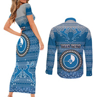 Personalised Yap Christmas Couples Matching Short Sleeve Bodycon Dress and Long Sleeve Button Shirts Coat of Arms Beautiful Merry Xmas Snowflake LT03 - Polynesian Pride
