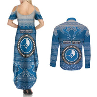 Personalised Yap Christmas Couples Matching Summer Maxi Dress and Long Sleeve Button Shirts Coat of Arms Beautiful Merry Xmas Snowflake LT03 - Polynesian Pride