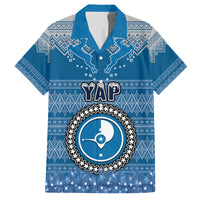 Personalised Yap Christmas Family Matching Long Sleeve Bodycon Dress and Hawaiian Shirt Coat of Arms Beautiful Merry Xmas Snowflake LT03 Dad's Shirt - Short Sleeve Blue - Polynesian Pride