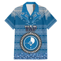 Personalised Yap Christmas Family Matching Mermaid Dress and Hawaiian Shirt Coat of Arms Beautiful Merry Xmas Snowflake LT03 Dad's Shirt - Short Sleeve Blue - Polynesian Pride