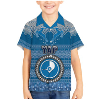 Personalised Yap Christmas Family Matching Mermaid Dress and Hawaiian Shirt Coat of Arms Beautiful Merry Xmas Snowflake LT03 Son's Shirt Blue - Polynesian Pride