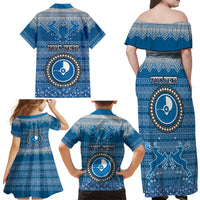 Personalised Yap Christmas Family Matching Off Shoulder Long Sleeve Dress and Hawaiian Shirt Coat of Arms Beautiful Merry Xmas Snowflake LT03 - Polynesian Pride