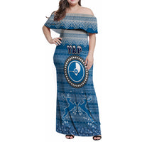 Personalised Yap Christmas Family Matching Off Shoulder Maxi Dress and Hawaiian Shirt Coat of Arms Beautiful Merry Xmas Snowflake LT03 Dad's Shirt - Long Sleeve Blue - Polynesian Pride