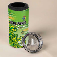Personalised Cook Islands Va'a Race 4 in 1 Can Cooler Tumbler Te Tatau Tattoos Sporty Style Green-White Color LT03 - Polynesian Pride