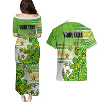 Personalised Cook Islands Va'a Race Couples Matching Puletasi and Hawaiian Shirt Te Tatau Tattoos Sporty Style Green-White Color LT03 - Polynesian Pride