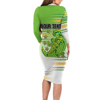 Personalised Cook Islands Va'a Race Family Matching Long Sleeve Bodycon Dress and Hawaiian Shirt Te Tatau Tattoos Sporty Style Green-White Color LT03 - Polynesian Pride