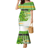 Personalised Cook Islands Va'a Race Family Matching Mermaid Dress and Hawaiian Shirt Te Tatau Tattoos Sporty Style Green-White Color LT03 Mom's Dress Green - Polynesian Pride