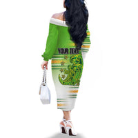 Personalised Cook Islands Va'a Race Family Matching Off The Shoulder Long Sleeve Dress and Hawaiian Shirt Te Tatau Tattoos Sporty Style Green-White Color LT03 - Polynesian Pride