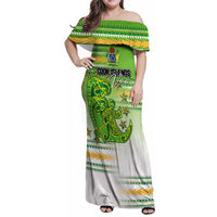 Personalised Cook Islands Va'a Race Family Matching Off Shoulder Maxi Dress and Hawaiian Shirt Te Tatau Tattoos Sporty Style Green-White Color LT03 Mom's Dress Green - Polynesian Pride