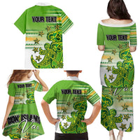 Personalised Cook Islands Va'a Race Family Matching Puletasi and Hawaiian Shirt Te Tatau Tattoos Sporty Style Green-White Color LT03 - Polynesian Pride