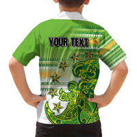 Personalised Cook Islands Va'a Race Family Matching Summer Maxi Dress and Hawaiian Shirt Te Tatau Tattoos Sporty Style Green-White Color LT03 - Polynesian Pride