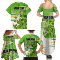 Personalised Cook Islands Va'a Race Family Matching Summer Maxi Dress and Hawaiian Shirt Te Tatau Tattoos Sporty Style Green-White Color LT03 - Polynesian Pride