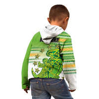 Personalised Cook Islands Va'a Race Kid Hoodie Te Tatau Tattoos Sporty Style Green-White Color LT03 - Polynesian Pride