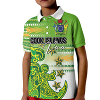 Personalised Cook Islands Va'a Race Kid Polo Shirt Te Tatau Tattoos Sporty Style Green-White Color LT03 Kid Green - Polynesian Pride