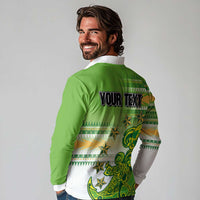 Personalised Cook Islands Va'a Race Long Sleeve Polo Shirt Te Tatau Tattoos Sporty Style Green-White Color LT03 - Polynesian Pride