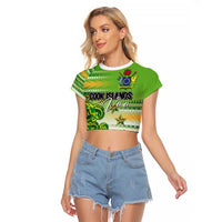 Personalised Cook Islands Va'a Race Raglan Cropped T Shirt Te Tatau Tattoos Sporty Style Green-White Color LT03 Female Green - Polynesian Pride