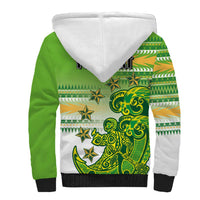 Personalised Cook Islands Va'a Race Sherpa Hoodie Te Tatau Tattoos Sporty Style Green-White Color LT03 - Polynesian Pride
