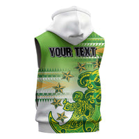 Personalised Cook Islands Va'a Race Sleeveless Zip Hoodie Te Tatau Tattoos Sporty Style Green-White Color LT03 - Polynesian Pride