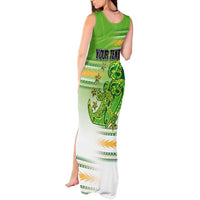 Personalised Cook Islands Va'a Race Tank Maxi Dress Te Tatau Tattoos Sporty Style Green-White Color LT03 - Polynesian Pride