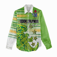 Personalised Cook Islands Va'a Race Women Casual Shirt Te Tatau Tattoos Sporty Style Green-White Color LT03 - Polynesian Pride