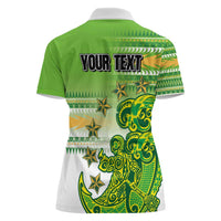 Personalised Cook Islands Va'a Race Women Polo Shirt Te Tatau Tattoos Sporty Style Green-White Color LT03 - Polynesian Pride
