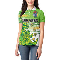 Personalised Cook Islands Va'a Race Women Polo Shirt Te Tatau Tattoos Sporty Style Green-White Color LT03 - Polynesian Pride