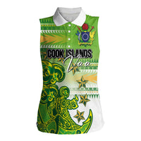 Personalised Cook Islands Va'a Race Women Sleeveless Polo Shirt Te Tatau Tattoos Sporty Style Green-White Color LT03 Female Green - Polynesian Pride