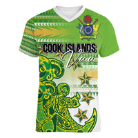 Personalised Cook Islands Va'a Race Women V-Neck T-Shirt Te Tatau Tattoos Sporty Style Green-White Color LT03 Female Green - Polynesian Pride