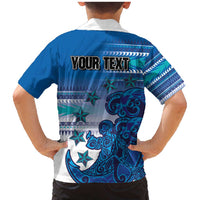 Personalised Cook Islands Va'a Race Family Matching Mermaid Dress and Hawaiian Shirt Te Tatau Tattoos Sporty Style Light Blue Color LT03 - Polynesian Pride