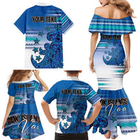 Personalised Cook Islands Va'a Race Family Matching Mermaid Dress and Hawaiian Shirt Te Tatau Tattoos Sporty Style Light Blue Color LT03 - Polynesian Pride
