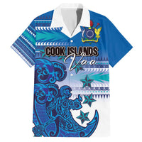Personalised Cook Islands Va'a Race Family Matching Off The Shoulder Long Sleeve Dress and Hawaiian Shirt Te Tatau Tattoos Sporty Style Light Blue Color LT03 Dad's Shirt - Short Sleeve Blue - Polynesian Pride