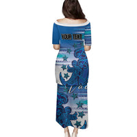 Personalised Cook Islands Va'a Race Family Matching Puletasi and Hawaiian Shirt Te Tatau Tattoos Sporty Style Light Blue Color LT03 - Polynesian Pride