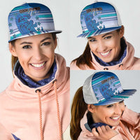 Cook Islands Va'a Race Mesh Trucker Cap Te Tatau Tattoos Sporty Style Light Blue Color - Polynesian Pride