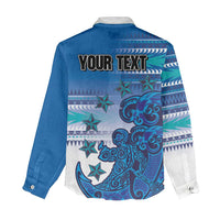 Personalised Cook Islands Va'a Race Women Casual Shirt Te Tatau Tattoos Sporty Style Light Blue Color LT03 - Polynesian Pride