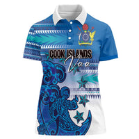 Personalised Cook Islands Va'a Race Women Polo Shirt Te Tatau Tattoos Sporty Style Light Blue Color LT03 Female Blue - Polynesian Pride