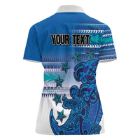 Personalised Cook Islands Va'a Race Women Polo Shirt Te Tatau Tattoos Sporty Style Light Blue Color LT03 - Polynesian Pride